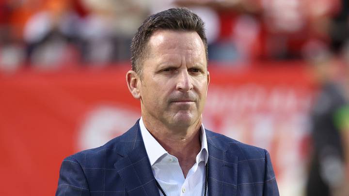 KANSAS CITY, MO - OCTOBER 12: Denver Broncos general manager George Paton before an AFC West matchup between the Denver Broncos and Kansas City Chiefs on Oct 12, 2023 at GEHA Field at Arrowhead Stadium in Kansas City, MO. (Photo by Scott Winters Icon Sportswire) NFL, American Football Herren, USA OCT 12 Broncos at Chiefs EDITORIAL USE ONLY Icon2310120779