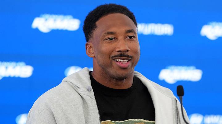 Los Angeles Rams defensive end Myles Garrett at press conference. Los Angeles Rams defensive end Myles Garrett at press conference.