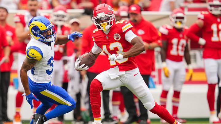 Aug 15, 2026; Kansas City, Missouri, USA; Kansas City Chiefs wide receiver Cyrus Allen (13) runs with the ball during the first half against the Los Angeles Rams at Arrowhead Stadium. Mandatory Credit: Jay Biggerstaff-Imagn Images Aug 15, 2026; Kansas City, Missouri, USA; Kansas City Chiefs wide receiver Cyrus Allen (13) runs with the ball during the first half against the Los Angeles Rams at Arrowhead Stadium. Mandatory Credit: Jay Biggerstaff-Imagn Images