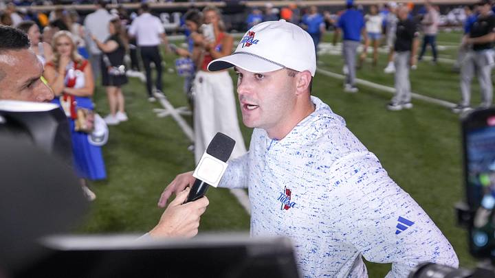 Tulsa head coach Tre Lamb talks to the press after the Oklahoma State game. Tulsa head coach Tre Lamb talks to the press after the Oklahoma State game.