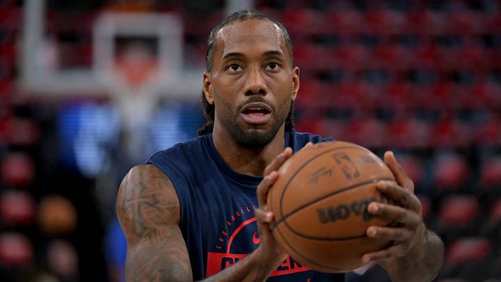 Apr 15, 2026; Inglewood, California, USA; Los Angeles Clippers forward Kawhi Leonard (2) warms up prior to the game against the Golden State Warriors in the play-in rounds of the 2026 NBA Playoffs at Intuit Dome. Mandatory Credit: Jayne Kamin-Oncea-Imagn Images Apr 15, 2026; Inglewood, California, USA; Los Angeles Clippers forward Kawhi Leonard (2) warms up prior to the game against the Golden State Warriors in the play-in rounds of the 2026 NBA Playoffs at Intuit Dome. Mandatory Credit: Jayne Kamin-Oncea-Imagn Images