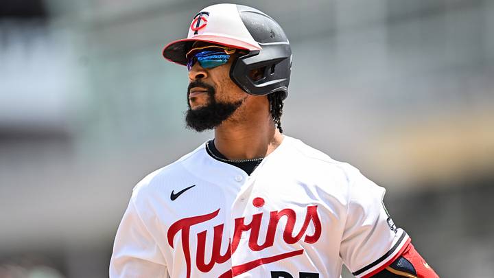 Minnesota Twins designated hitter Byron Buxton (25) looks on. Minnesota Twins designated hitter Byron Buxton (25) looks on.