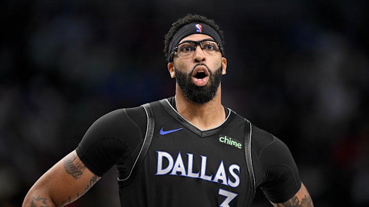 Dec 23, 2025; Dallas, Texas, USA; Dallas Mavericks forward Anthony Davis (3) looks on during the second half against the Denver Nuggets at the American Airlines Center. Mandatory Credit: Jerome Miron-Imagn Images