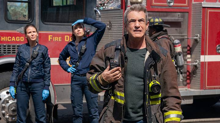 CHICAGO FIRE -- "Thank You" Episode 1421 -- Pictured: (l-r) Jocelyn Hudon as Lyla Novak, Hanako Greensmith as Violet Mikami, Dermot Mulroney as Dom Pascal CHICAGO FIRE -- "Thank You" Episode 1421 -- Pictured: (l-r) Jocelyn Hudon as Lyla Novak, Hanako Greensmith as Violet Mikami, Dermot Mulroney as Dom Pascal