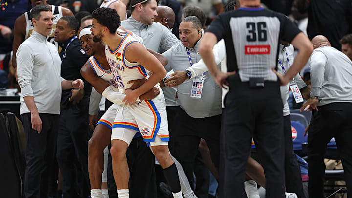 Ajay Mitchell was suspended for one game after a scuffle between the Thunder and Wizards on Saturday. Ajay Mitchell was suspended for one game after a scuffle between the Thunder and Wizards on Saturday.