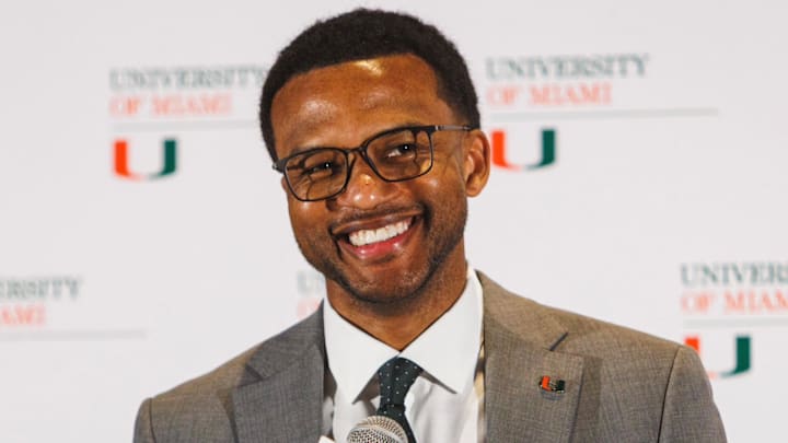 Jai Lucas during his introductory press conference as the Miami Hurricanes Head Coach.