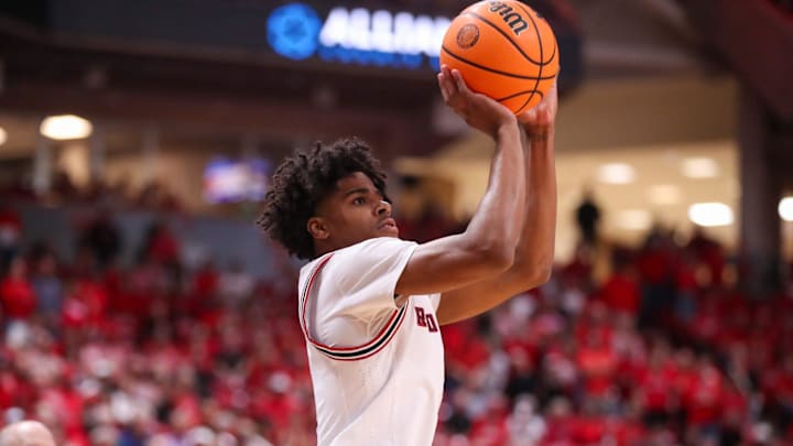Texas Tech's Christian Anderson shoots a 3-pointer against TCU during a Big 12 Conference men's basketball game, Tuesday, March 3, 2026, in United Supermarkets Arena. Texas Tech's Christian Anderson shoots a 3-pointer against TCU during a Big 12 Conference men's basketball game, Tuesday, March 3, 2026, in United Supermarkets Arena.