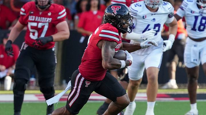 Texas Tech's Micah Hudson runs after a catch against Abilene Christian during a non-conference Division I football game, Saturday, Sept. 5, 2026, at Galaxy Stadium. Texas Tech's Micah Hudson runs after a catch against Abilene Christian during a non-conference Division I football game, Saturday, Sept. 5, 2026, at Galaxy Stadium.