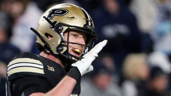 Purdue Boilermakers defensive back Dillon Thieneman (31) reacts after a Penn State Nittany Lions touchdown Saturday, Nov. 16, 2024, during the NCAA football game at Ross-Ade Stadium in West Lafayette, Ind. Penn State Nittany Lions won 49-10.