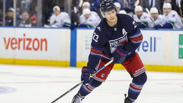 Oct 11, 2026; New York, New York, USA;  New York Rangers defenseman Adam Fox (23) at Madison Square Garden. Mandatory Credit: Wendell Cruz-Imagn Images
