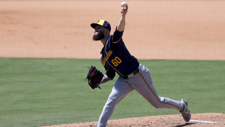 Jul 7, 2024; Los Angeles, California, USA; Milwaukee Brewers pitcher Dallas Keuchel (60) throws during the fifth inning against the Los Angeles Dodgers at Dodger Stadium. Mandatory Credit: Jason Parkhurst-USA TODAY Sports Jul 7, 2024; Los Angeles, California, USA; Milwaukee Brewers pitcher Dallas Keuchel (60) throws during the fifth inning against the Los Angeles Dodgers at Dodger Stadium. Mandatory Credit: Jason Parkhurst-USA TODAY Sports