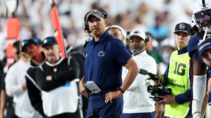 Penn State Nittany Lions head coach Matt Campbell looks on from the sideline against the Wisconsin Badgers at Beaver Stadium.
