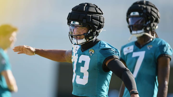 Jacksonville Jaguars wide receiver Christian Kirk (13) on the field on the fifth day of the NFL football training camp practice session Monday, July 29, 2024 at EverBank Stadium's Miller Electric Center in Jacksonville, Fla.. Jacksonville Jaguars wide receiver Christian Kirk (13) on the field on the fifth day of the NFL football training camp practice session Monday, July 29, 2024 at EverBank Stadium's Miller Electric Center in Jacksonville, Fla..