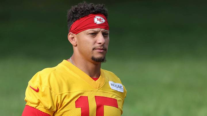 ST. JOSEPH, MO - JULY 29: Patrick Mahomes 15 before practice during the Kansas City Chiefs training camp on July 29, 2026 at Missouri Western State University in St. Joseph, MO. ST. JOSEPH, MO - JULY 29: Patrick Mahomes 15 before practice during the Kansas City Chiefs training camp on July 29, 2026 at Missouri Western State University in St. Joseph, MO.