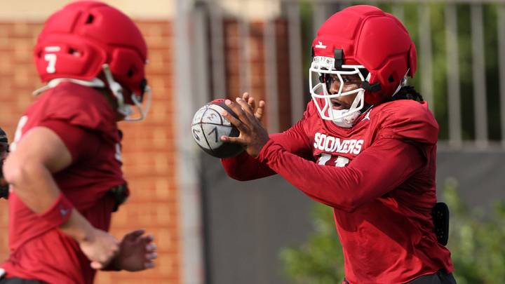 Trell Harris warms up ahead of one of Oklahoma's fall practices. Trell Harris warms up ahead of one of Oklahoma's fall practices.