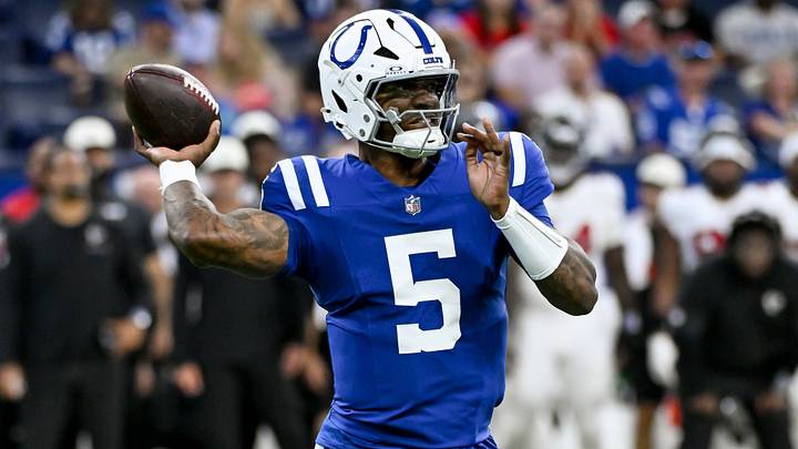 Aug 22, 2026; Indianapolis, Indiana, USA; Indianapolis Colts quarterback Anthony Richardson Sr. (5) throws a pass against the Atlanta Falcons during the second half at Lucas Oil Stadium. Mandatory Credit: Robert Goddin-Imagn Images Aug 22, 2026; Indianapolis, Indiana, USA; Indianapolis Colts quarterback Anthony Richardson Sr. (5) throws a pass against the Atlanta Falcons during the second half at Lucas Oil Stadium. Mandatory Credit: Robert Goddin-Imagn Images