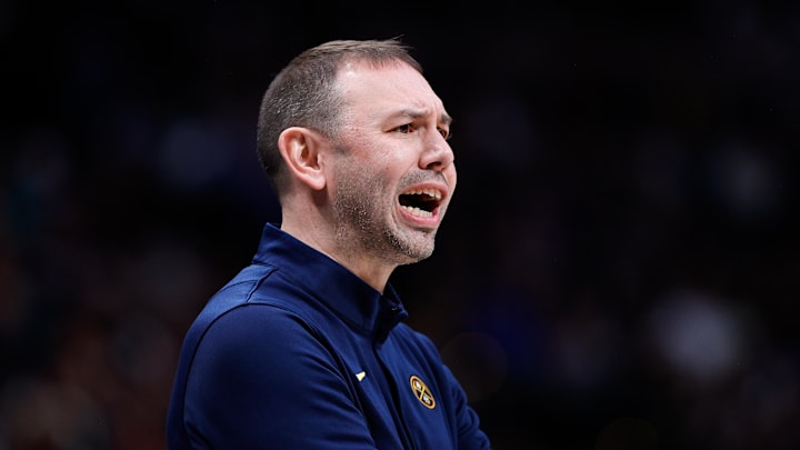 Dec 1, 2025; Denver, Colorado, USA; Denver Nuggets head coach David Adelman in the fourth quarter against the Dallas Mavericks at Ball Arena.