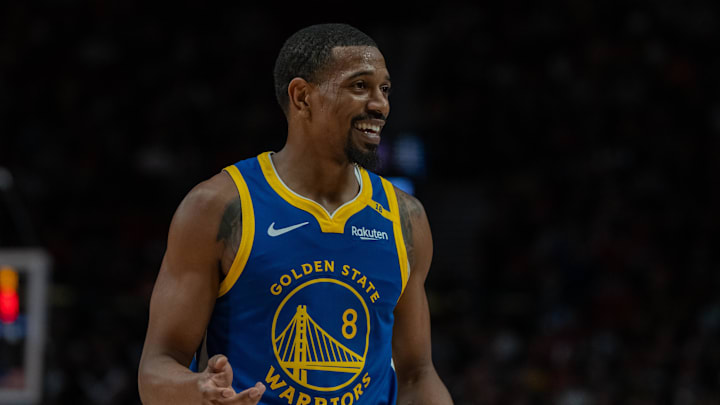 Oct 23, 2024; Portland, Oregon, USA; Golden State Warriors shooting guard De'Anthony Melton (8) is pictured against the Portland Trailblazers at Moda Center. Mandatory Credit: Stephen Brashear-Imagn Images