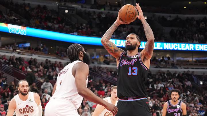 Mar 19, 2026; Chicago, Illinois, USA; Cleveland Cavaliers guard James Harden (1) defends against Chicago Bulls center Nick Richards (13) during the second half at United Center. Mandatory Credit: David Banks-Imagn Images Mar 19, 2026; Chicago, Illinois, USA; Cleveland Cavaliers guard James Harden (1) defends against Chicago Bulls center Nick Richards (13) during the second half at United Center. Mandatory Credit: David Banks-Imagn Images