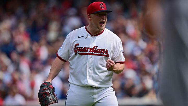 Sep 16, 2026: Cleveland Guardians pitcher Parker Messick (77) reacts after a ground out by Chicago White Sox shortstop Luisangel Acuna (0) during the fourth inning at Progressive Field. Credit: David Dermer-Imagn Images