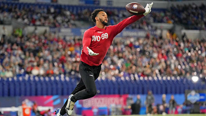 Mar 4, 2023; Indianapolis, IN, USA; Fresno State wide receiver Jalen Cropper (WO09) participates in Mar 4, 2023; Indianapolis, IN, USA; Fresno State wide receiver Jalen Cropper (WO09) participates in