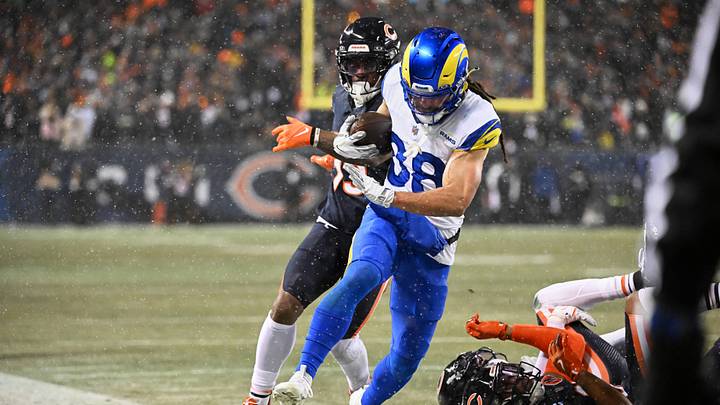 Jan 18, 2026; Chicago, IL, USA; Los Angeles Rams wide receiver Jordan Whittington (88) steps out of bounds after catching a pass against the Chicago Bears during the first quarter of an NFC Divisional Round game at Soldier Field. Mandatory Credit: Matt Marton-Imagn Images Jan 18, 2026; Chicago, IL, USA; Los Angeles Rams wide receiver Jordan Whittington (88) steps out of bounds after catching a pass against the Chicago Bears during the first quarter of an NFC Divisional Round game at Soldier Field. Mandatory Credit: Matt Marton-Imagn Images