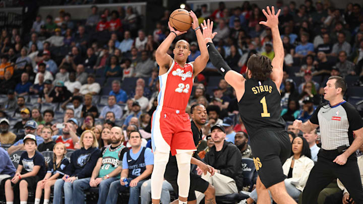 Mar 14, 2025; Memphis, Tennessee, USA; Memphis Grizzlies shooting guard Desmond Bane (22) shoots a three-pointer in the 1st quarter of the Cleveland Cavaliers vs. Memphis Grizzlies game at FedExForum. Mandatory Credit: Matthew Smith-Imagn Images