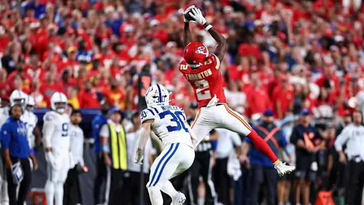 Tyquan Thornton with the snag against the Colts on Sunday Night Football. Tyquan Thornton with the snag against the Colts on Sunday Night Football.