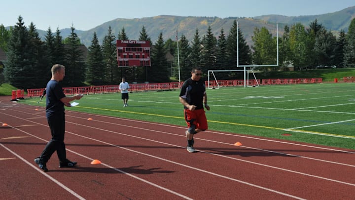Joe Sanchez performing a timed run. Having lived with the fear of running for two decades, he put that all behind him after prosthetic improvements helped him regain his athletic confidence.