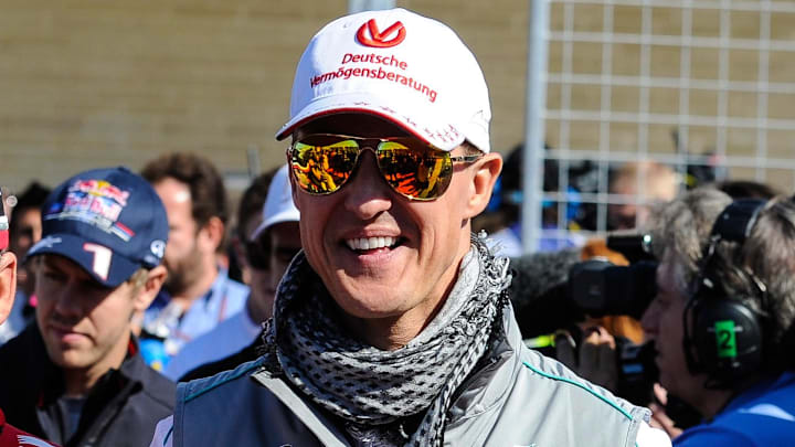Nov 18, 2012; Austin, TX, USA; Formula One driver Michael Schumacher (7) is introduced before the start of the United States Grand Prix at the Circuit of the Americas. Mandatory Credit: Jerome Miron-USA TODAY Sports Nov 18, 2012; Austin, TX, USA; Formula One driver Michael Schumacher (7) is introduced before the start of the United States Grand Prix at the Circuit of the Americas. Mandatory Credit: Jerome Miron-USA TODAY Sports
