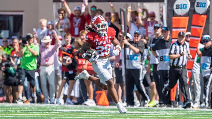 Indiana's Lee Beebe Jr. (29) runs during the Indiana versus North Texas football game at Memorial Stadium on Saturday, Sept. 5, 2026.