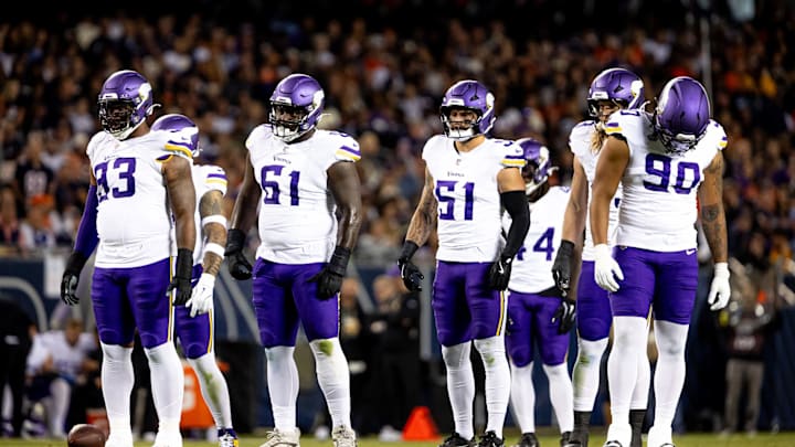 The Vikings defense stands on the field against the Bears in Week 1. The Vikings defense stands on the field against the Bears in Week 1.