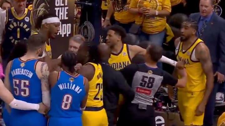 Pacers and Thunder exchange words during Game 4.
