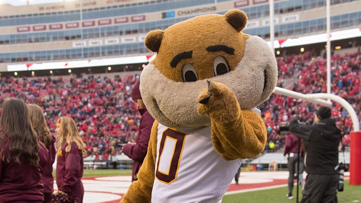 Nov 24, 2018; Madison, WI, USA; Minnesota Golden Gophers mascot Goldy Gopher prior to the game against the Wisconsin Badgers at Camp Randall Stadium. Mandatory Credit: Jeff Hanisch-Imagn Images Nov 24, 2018; Madison, WI, USA; Minnesota Golden Gophers mascot Goldy Gopher prior to the game against the Wisconsin Badgers at Camp Randall Stadium. Mandatory Credit: Jeff Hanisch-Imagn Images