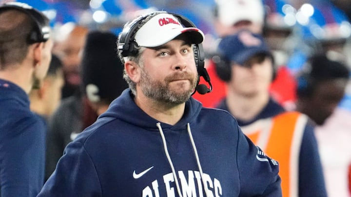Mississippi Rebels head coach Pete Golding in the first half during the Vrbo Fiesta Bowl and CFP semifinal game at State Farm Stadium on Jan. 8, 2026, in Glendale.