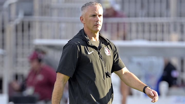 Sep 2, 2024; Tallahassee, Florida, USA; Florida State Seminoles head coach Mike Norvell before the game against the Boston College Eagles at Doak S. Campbell Stadium. Mandatory Credit: Melina Myers-Imagn Images Sep 2, 2024; Tallahassee, Florida, USA; Florida State Seminoles head coach Mike Norvell before the game against the Boston College Eagles at Doak S. Campbell Stadium. Mandatory Credit: Melina Myers-Imagn Images