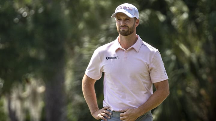 Mar 17, 2024; Ponte Vedra Beach, Florida, USA; Wyndham Clark waits to play on the 3rd green during