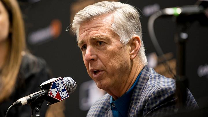 Dec 10, 2018; Las Vegas, NV, USA; President of baseball operations for the Boston Red Sox Dave Dombrowski talks to the media during the MLB Winter Meetings at the Mandalay Bay Convention Center. Mandatory Credit: Daniel Clark-USA TODAY Sports Dec 10, 2018; Las Vegas, NV, USA; President of baseball operations for the Boston Red Sox Dave Dombrowski talks to the media during the MLB Winter Meetings at the Mandalay Bay Convention Center. Mandatory Credit: Daniel Clark-USA TODAY Sports