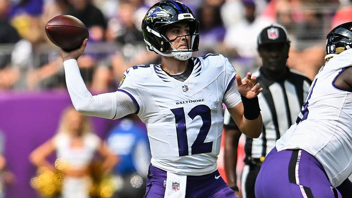 Aug 22, 2026; Minneapolis, Minnesota, USA; Baltimore Ravens quarterback Joe Fagnano (12) throws a pass against the Minnesota Vikings during the third quarter at U.S. Bank Stadium. Mandatory Credit: Jeffrey Becker-Imagn Images Aug 22, 2026; Minneapolis, Minnesota, USA; Baltimore Ravens quarterback Joe Fagnano (12) throws a pass against the Minnesota Vikings during the third quarter at U.S. Bank Stadium. Mandatory Credit: Jeffrey Becker-Imagn Images