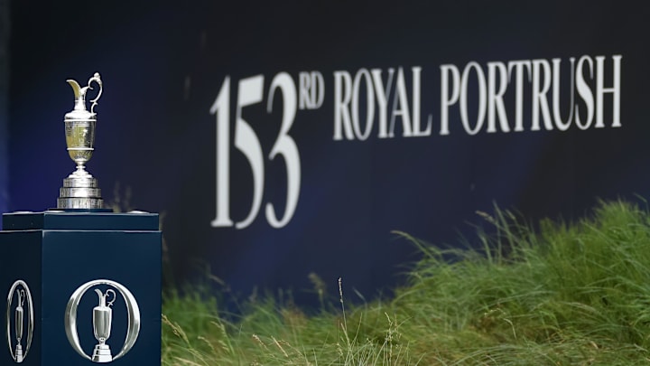 The Claret Jug is seen during the first round of The 153rd Open Championship golf tournament at Royal Portrush. The Claret Jug is seen during the first round of The 153rd Open Championship golf tournament at Royal Portrush.