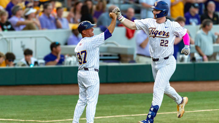 Jared Jones 22 Homerun, LSU Tigers take on Louisianas Ragin Cajuns at Alex Box Stadium in Baton Rouge, LA. Tuesday, March 25, 2025.