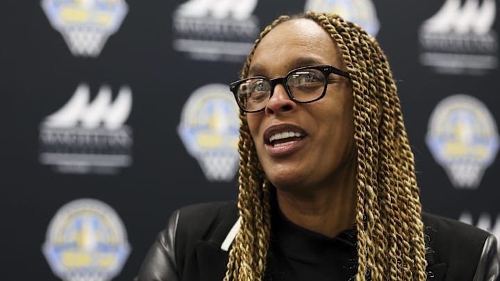Chicago Sky coach Teresa Weatherspoon answers questions during her introductory news conference on October 24, 2023.