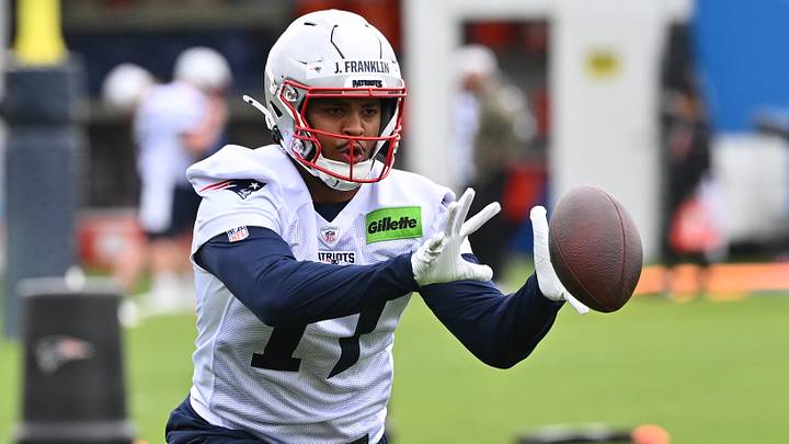 New England Patriots tight end Jeremiah Franklin makes a catch during the New England Patriots rookie camp at Gillette Stadium. New England Patriots tight end Jeremiah Franklin makes a catch during the New England Patriots rookie camp at Gillette Stadium.