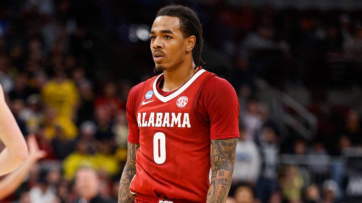 Alabama Crimson Tide guard Labaron Philon Jr. (0) looks on during the first half against the Michigan Wolverines during a Sweet Sixteen game of the Midwest Regional of the men's 2026 NCAA Tournament at United Center. Alabama Crimson Tide guard Labaron Philon Jr. (0) looks on during the first half against the Michigan Wolverines during a Sweet Sixteen game of the Midwest Regional of the men's 2026 NCAA Tournament at United Center.