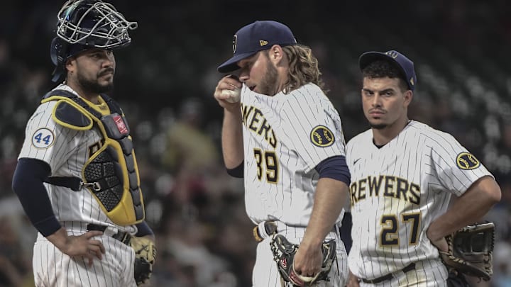 Jun 12, 2021; Milwaukee, Wisconsin, USA; Milwaukee Brewers starting pitcher Corbin Burnes (39)