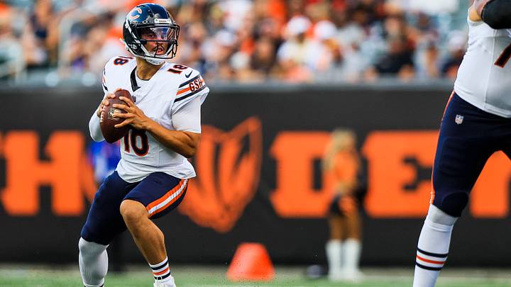 Caleb Williams looks for a target in preseason against Cincinnati.