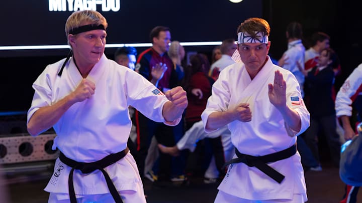 Cobra Kai. (L to R) William Zabka as Johnny Lawrence, Ralph Macchio as Daniel LaRusso in Cobra Kai