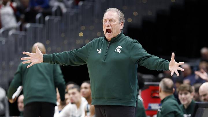 Mar 27, 2026; Washington, DC, USA; Michigan State Spartans head coach Tom Izzo reacts in the first half during a Sweet Sixteen game of the East Regional of the men's 2026 NCAA Tournament at Capital One Arena. Mandatory Credit: Amber Searls-Imagn Images Mar 27, 2026; Washington, DC, USA; Michigan State Spartans head coach Tom Izzo reacts in the first half during a Sweet Sixteen game of the East Regional of the men's 2026 NCAA Tournament at Capital One Arena. Mandatory Credit: Amber Searls-Imagn Images
