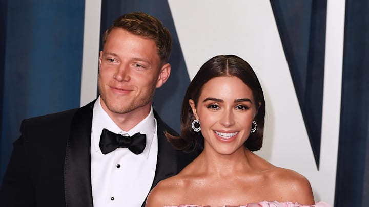 March 27, 2022, Beverly Hills, CA, USA: Christian McCaffrey, Olivia Culpo attend the 2022 Vanity Fair Oscar Party at the Wallis Annenberg Center for the Performing Arts on March 27, 2022 in Beverly Hills, California. 