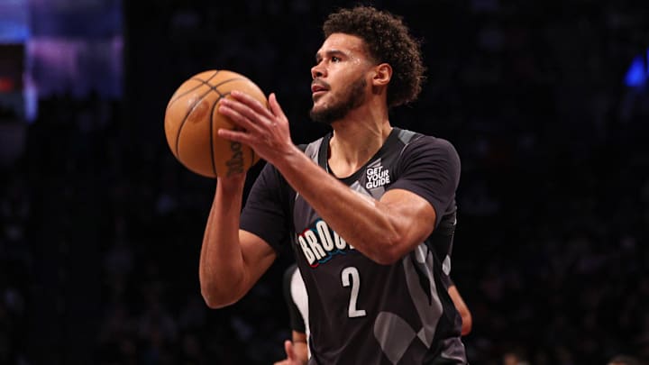 Mar 24, 2025; Brooklyn, New York, USA; Brooklyn Nets forward Cameron Johnson (2) shoots the ball during the first half against the Dallas Mavericks at Barclays Center. Mandatory Credit: Vincent Carchietta-Imagn Images Mar 24, 2025; Brooklyn, New York, USA; Brooklyn Nets forward Cameron Johnson (2) shoots the ball during the first half against the Dallas Mavericks at Barclays Center. Mandatory Credit: Vincent Carchietta-Imagn Images